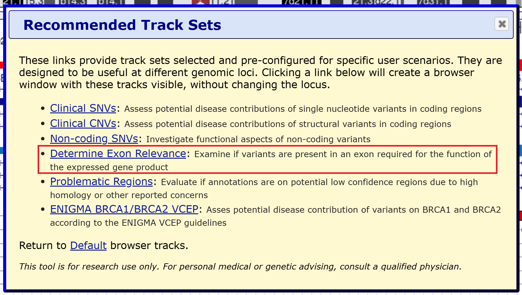 New Exon Relevance track set