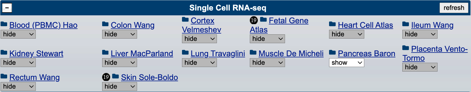 Browser display of single-cell RNA-seq expression data tracks